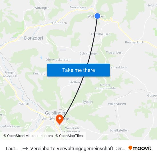 Lauterstein to Vereinbarte Verwaltungsgemeinschaft Der Stadt Geislingen An Der Steige map