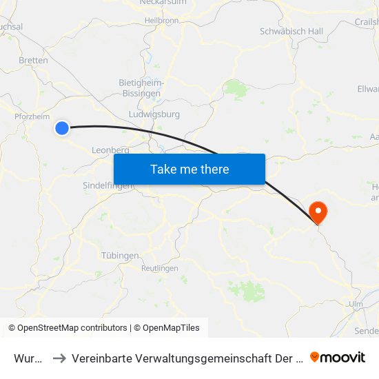 Wurmberg to Vereinbarte Verwaltungsgemeinschaft Der Stadt Geislingen An Der Steige map