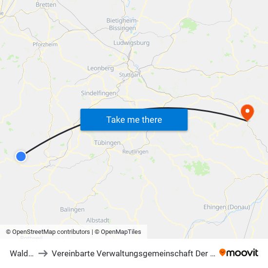 Waldachtal to Vereinbarte Verwaltungsgemeinschaft Der Stadt Geislingen An Der Steige map