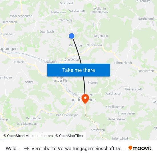 Waldstetten to Vereinbarte Verwaltungsgemeinschaft Der Stadt Geislingen An Der Steige map