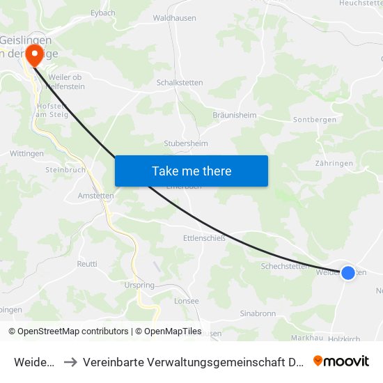 Weidenstetten to Vereinbarte Verwaltungsgemeinschaft Der Stadt Geislingen An Der Steige map