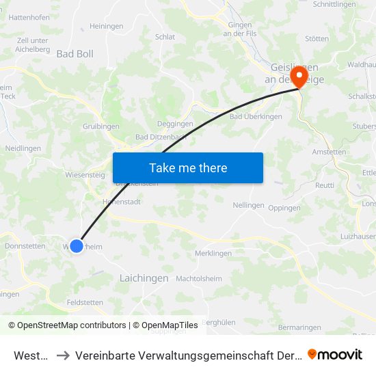 Westerheim to Vereinbarte Verwaltungsgemeinschaft Der Stadt Geislingen An Der Steige map