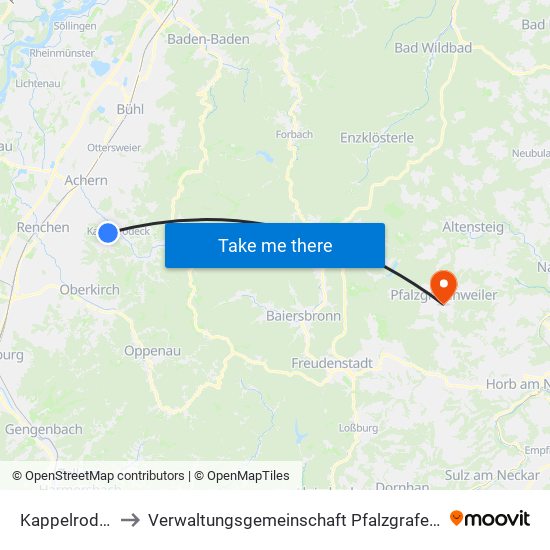 Kappelrodeck to Verwaltungsgemeinschaft Pfalzgrafenweiler map