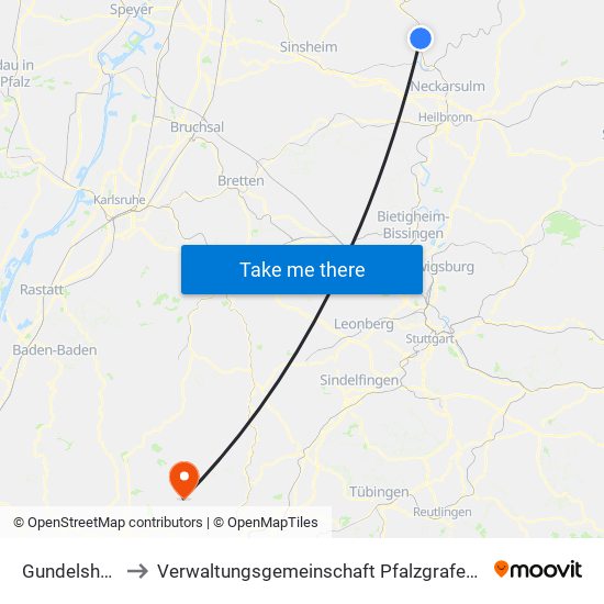 Gundelsheim to Verwaltungsgemeinschaft Pfalzgrafenweiler map