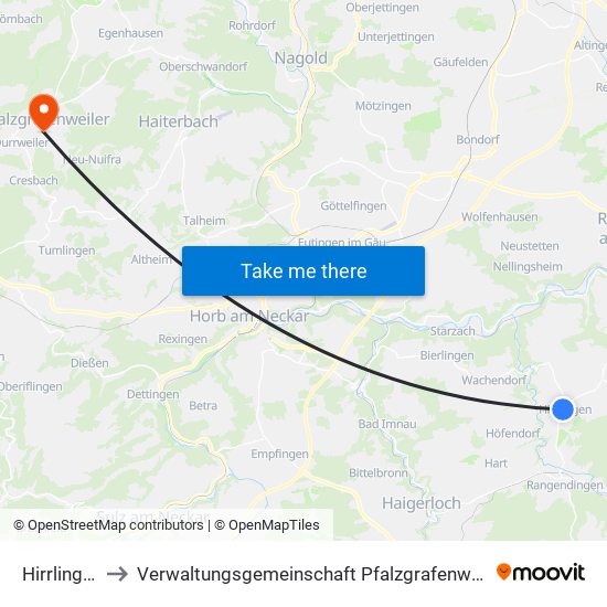 Hirrlingen to Verwaltungsgemeinschaft Pfalzgrafenweiler map