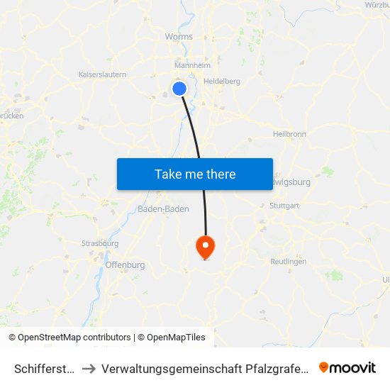 Schifferstadt to Verwaltungsgemeinschaft Pfalzgrafenweiler map