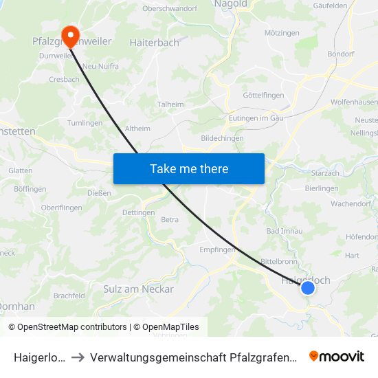 Haigerloch to Verwaltungsgemeinschaft Pfalzgrafenweiler map