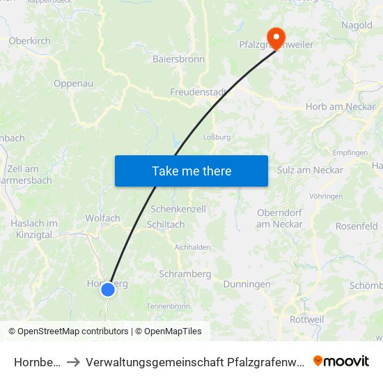 Hornberg to Verwaltungsgemeinschaft Pfalzgrafenweiler map