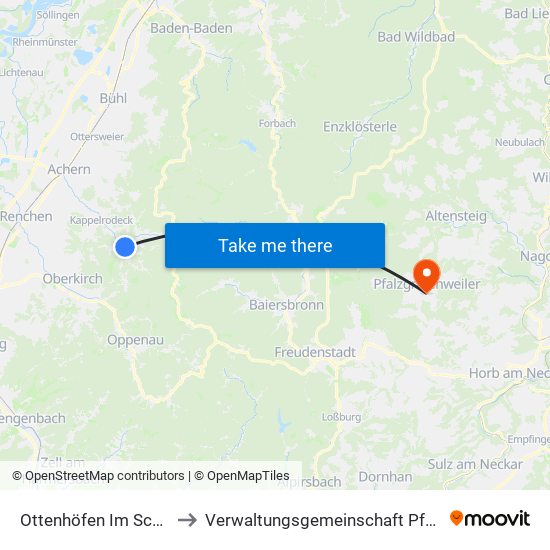 Ottenhöfen Im Schwarzwald to Verwaltungsgemeinschaft Pfalzgrafenweiler map