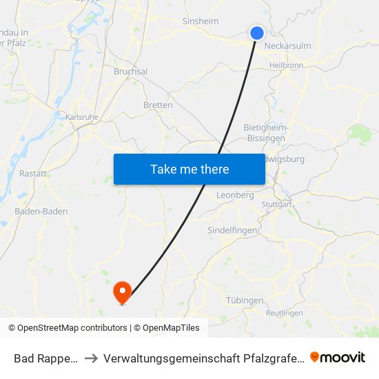 Bad Rappenau to Verwaltungsgemeinschaft Pfalzgrafenweiler map