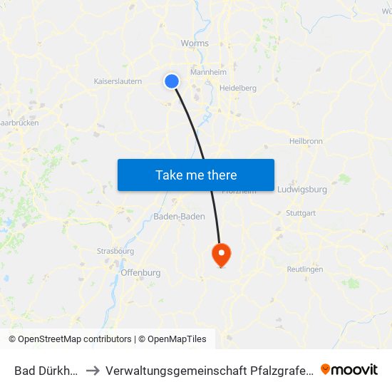 Bad Dürkheim to Verwaltungsgemeinschaft Pfalzgrafenweiler map