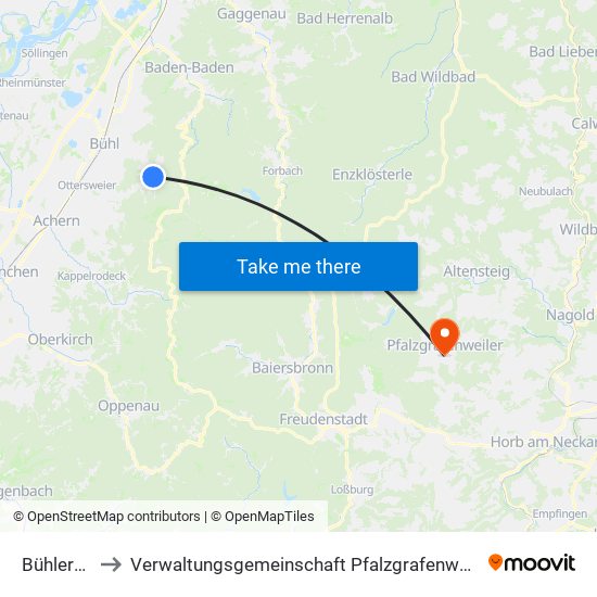 Bühlertal to Verwaltungsgemeinschaft Pfalzgrafenweiler map