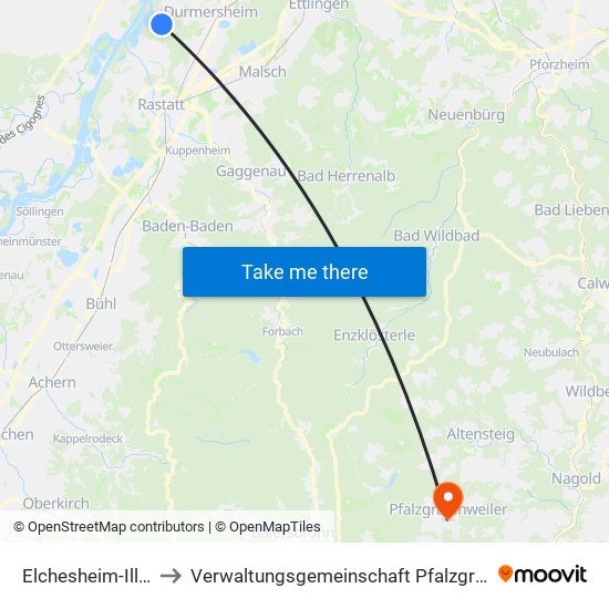 Elchesheim-Illingen to Verwaltungsgemeinschaft Pfalzgrafenweiler map