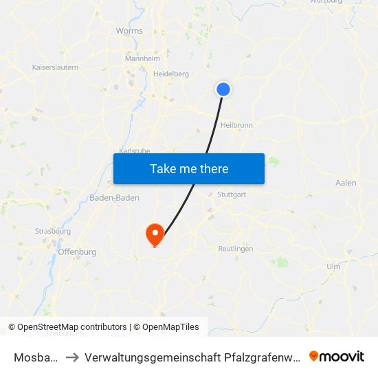 Mosbach to Verwaltungsgemeinschaft Pfalzgrafenweiler map