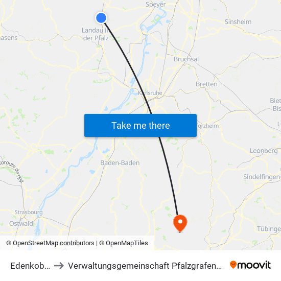 Edenkoben to Verwaltungsgemeinschaft Pfalzgrafenweiler map