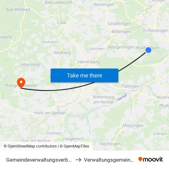 Gemeindeverwaltungsverband Waldenbuch/Steinenbronn to Verwaltungsgemeinschaft Pfalzgrafenweiler map