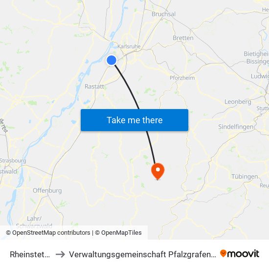 Rheinstetten to Verwaltungsgemeinschaft Pfalzgrafenweiler map