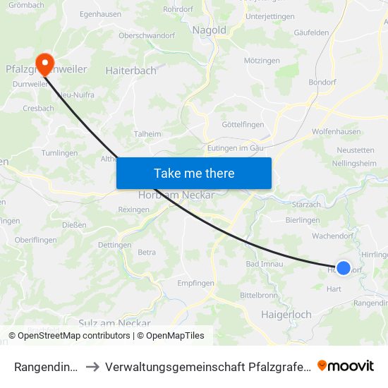 Rangendingen to Verwaltungsgemeinschaft Pfalzgrafenweiler map