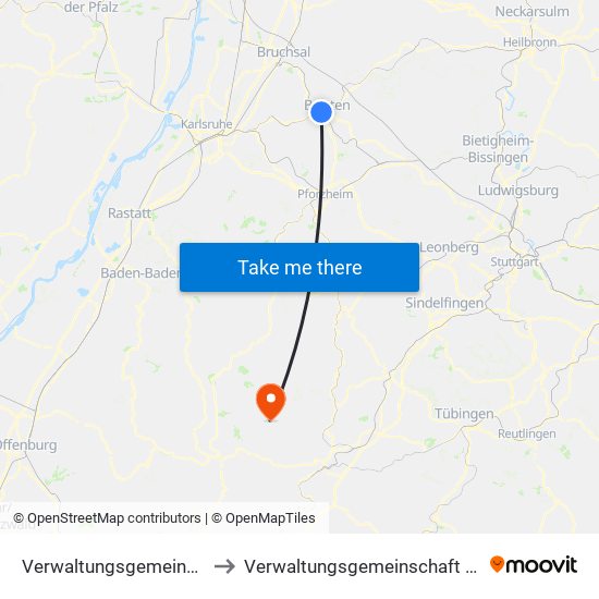 Verwaltungsgemeinschaft Bretten to Verwaltungsgemeinschaft Pfalzgrafenweiler map