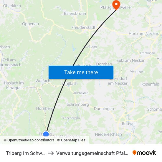 Triberg Im Schwarzwald to Verwaltungsgemeinschaft Pfalzgrafenweiler map