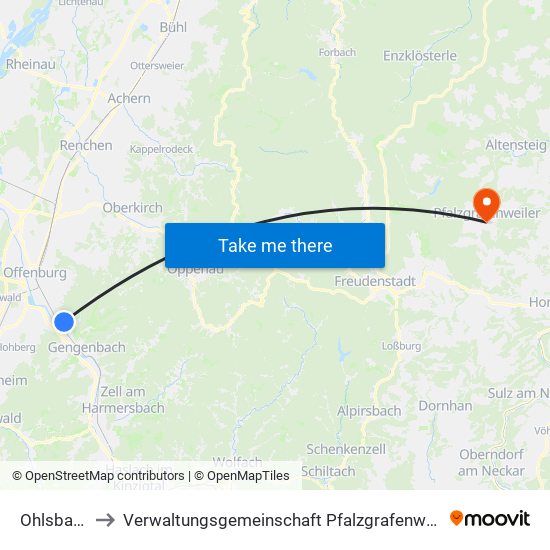Ohlsbach to Verwaltungsgemeinschaft Pfalzgrafenweiler map