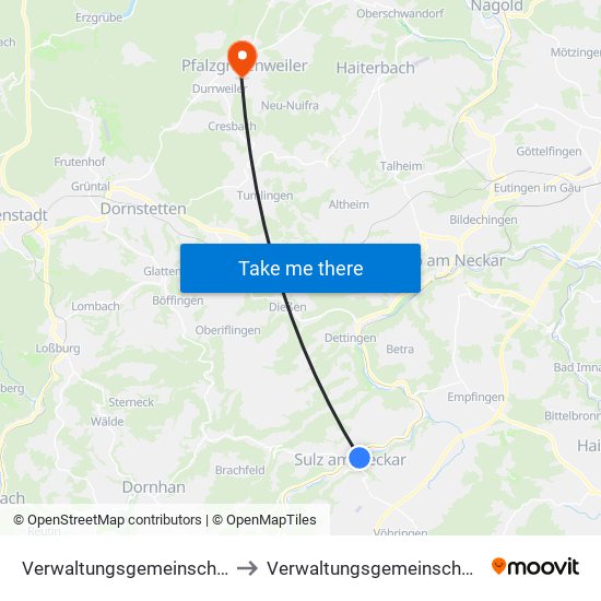 Verwaltungsgemeinschaft Sulz am Neckar to Verwaltungsgemeinschaft Pfalzgrafenweiler map