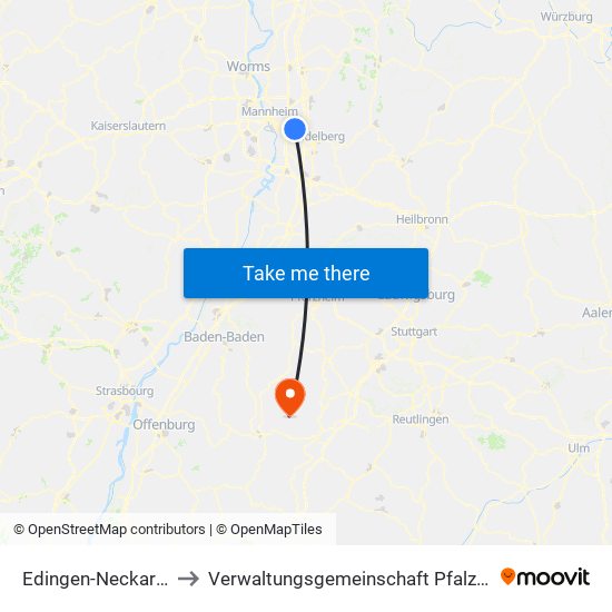 Edingen-Neckarhausen to Verwaltungsgemeinschaft Pfalzgrafenweiler map