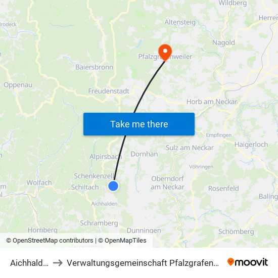 Aichhalden to Verwaltungsgemeinschaft Pfalzgrafenweiler map