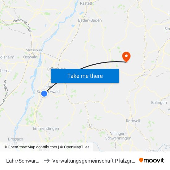 Lahr/Schwarzwald to Verwaltungsgemeinschaft Pfalzgrafenweiler map