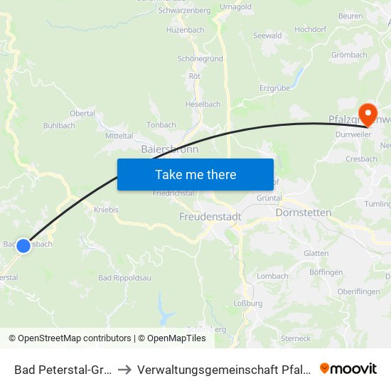 Bad Peterstal-Griesbach to Verwaltungsgemeinschaft Pfalzgrafenweiler map