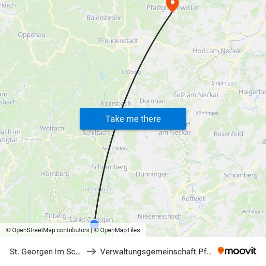 St. Georgen Im Schwarzwald to Verwaltungsgemeinschaft Pfalzgrafenweiler map