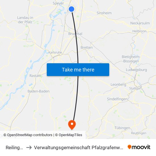 Reilingen to Verwaltungsgemeinschaft Pfalzgrafenweiler map