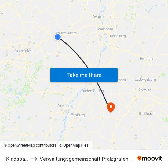 Kindsbach to Verwaltungsgemeinschaft Pfalzgrafenweiler map