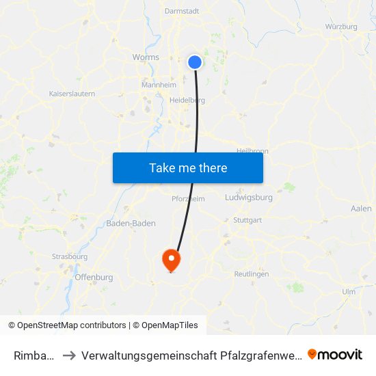Rimbach to Verwaltungsgemeinschaft Pfalzgrafenweiler map