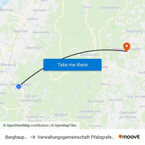 Berghaupten to Verwaltungsgemeinschaft Pfalzgrafenweiler map