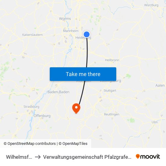 Wilhelmsfeld to Verwaltungsgemeinschaft Pfalzgrafenweiler map