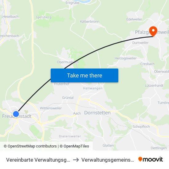 Vereinbarte Verwaltungsgemeinschaft Freudenstadt to Verwaltungsgemeinschaft Pfalzgrafenweiler map
