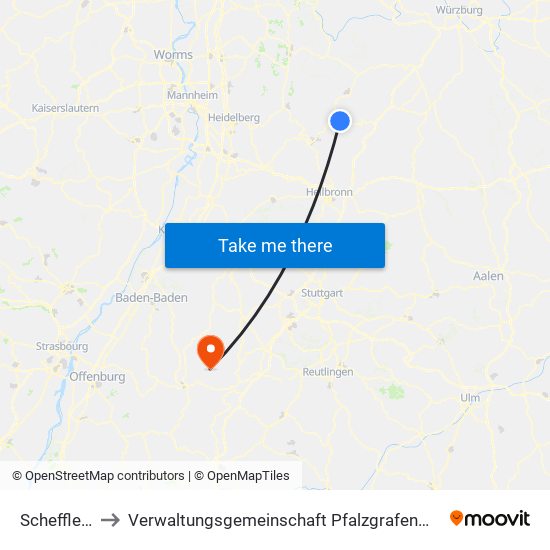 Schefflenz to Verwaltungsgemeinschaft Pfalzgrafenweiler map