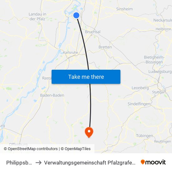 Philippsburg to Verwaltungsgemeinschaft Pfalzgrafenweiler map
