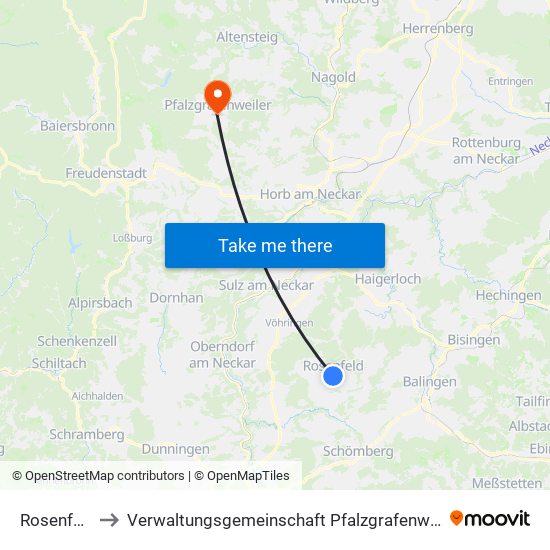 Rosenfeld to Verwaltungsgemeinschaft Pfalzgrafenweiler map