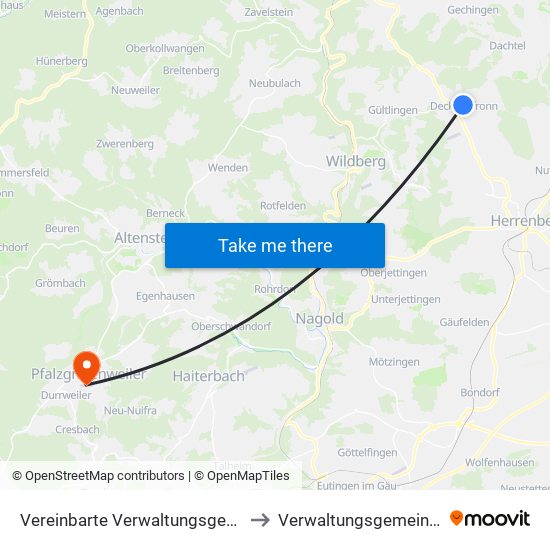 Vereinbarte Verwaltungsgemeinschaft Der Stadt Herrenberg to Verwaltungsgemeinschaft Pfalzgrafenweiler map