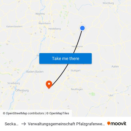 Seckach to Verwaltungsgemeinschaft Pfalzgrafenweiler map