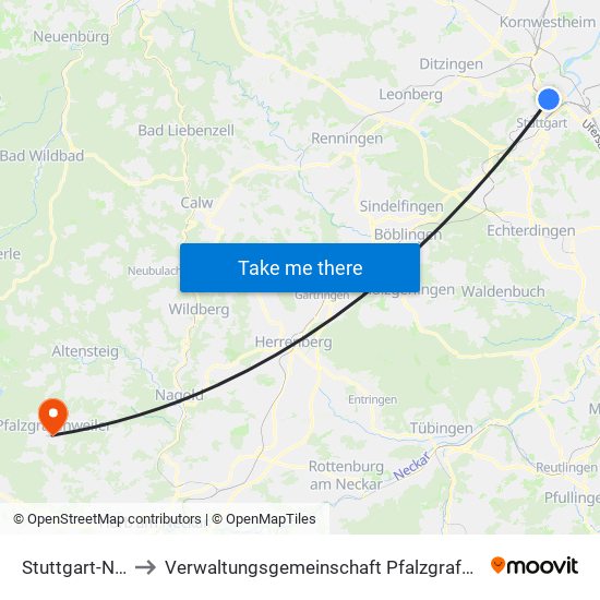 Stuttgart-Nord to Verwaltungsgemeinschaft Pfalzgrafenweiler map