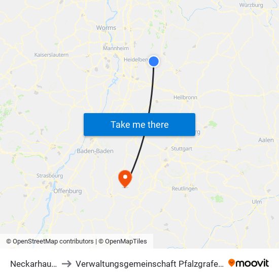 Neckarhausen to Verwaltungsgemeinschaft Pfalzgrafenweiler map