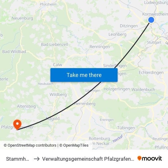 Stammheim to Verwaltungsgemeinschaft Pfalzgrafenweiler map