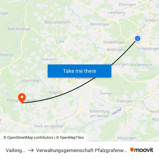 Vaihingen to Verwaltungsgemeinschaft Pfalzgrafenweiler map