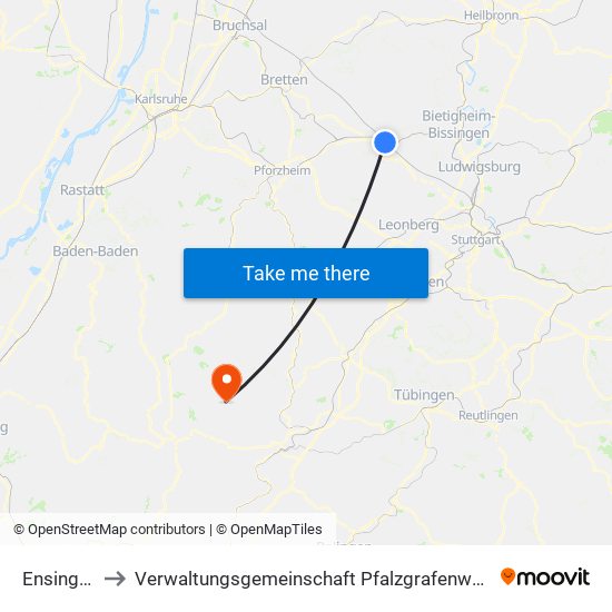 Ensingen to Verwaltungsgemeinschaft Pfalzgrafenweiler map