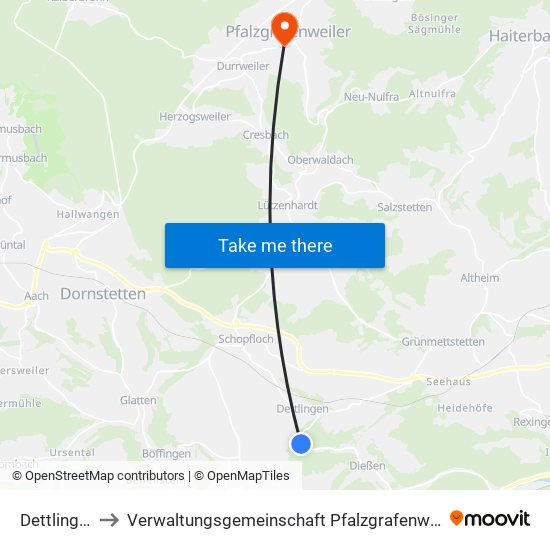 Dettlingen to Verwaltungsgemeinschaft Pfalzgrafenweiler map