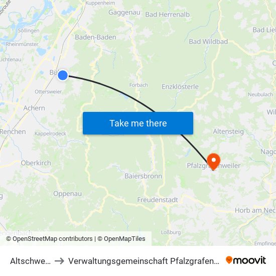 Altschweier to Verwaltungsgemeinschaft Pfalzgrafenweiler map