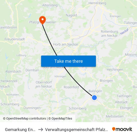 Gemarkung Endingen to Verwaltungsgemeinschaft Pfalzgrafenweiler map
